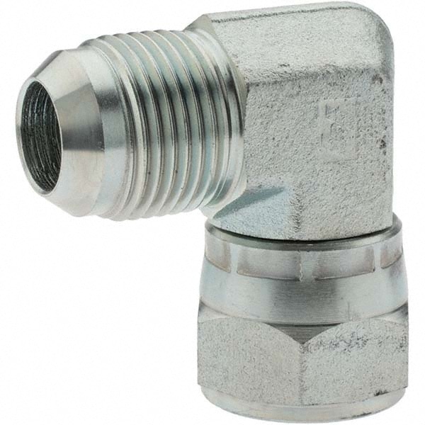 Steel Flared Tube Swivel 90 ° Elbow: 3/4" Tube OD, 1-1/16-12 x 1-1/16-12 Thread, 37 ° Flared Angle
