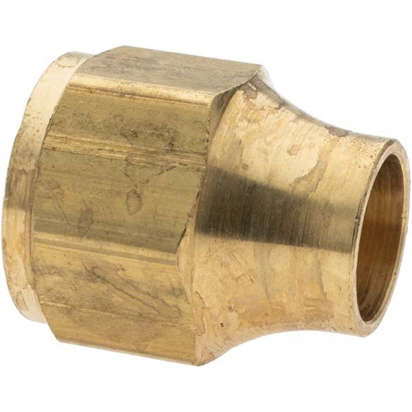 Brass Flared Tube Short Nut: 5/8" Tube OD, 7/8-14 Thread, 45 ° Flared Angle