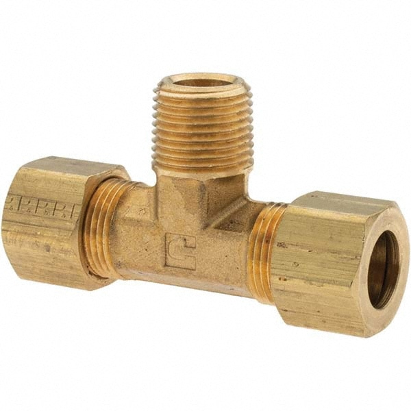 Compression Tube Male Branch Tee: 3/8-18" Thread, Compression x Compression x MNPT