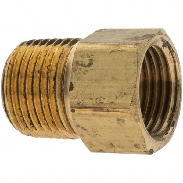 Brass Flared Tube Connector: 3/8" Tube OD, 3/8 Thread, 45 ° Flared Angle