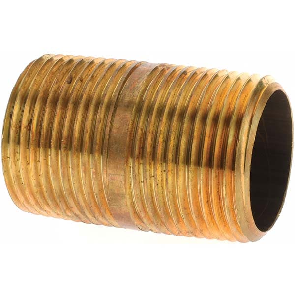 Brass Pipe Nipple: Threaded on Both Ends, 2" OAL, NPT