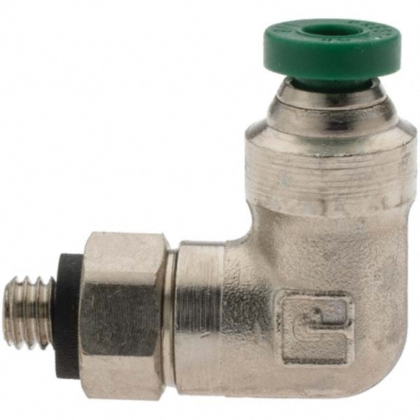 Push-To-Connect Tube to Male & Tube to Male UNF Tube Fitting: Male Swivel Elbow, #10-32 Thread, 1/8" OD