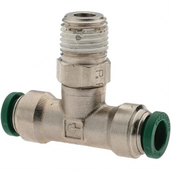 Push-To-Connect Tube to Male & Tube to Male NPT Tube Fitting: Male Swivel Run Tee, 1/4" Thread, 5/16" OD
