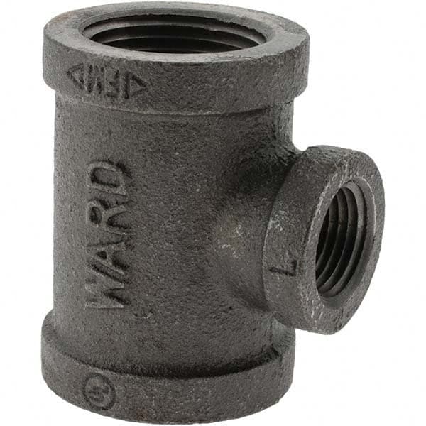 Qty 2-Black  1" x 1/2" x 1" Malleable Reducing Iron Pipe Threaded Tee Fitting 