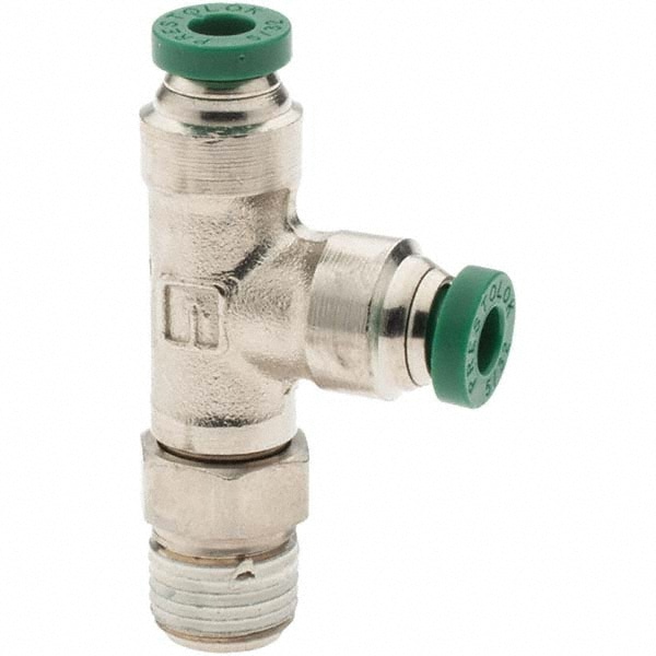 Push-To-Connect Tube to Male & Tube to Male NPT Tube Fitting: Male Swivel Run Tee, 1/8" Thread, 5/32" OD