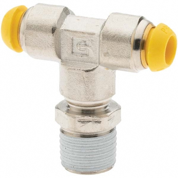 Push-To-Connect Tube to Male & Tube to Male BSPT Tube Fitting: Male Branch Tee, 1/4" Thread