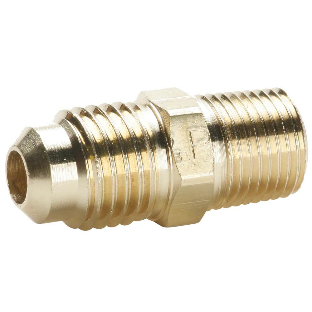 Brass Flared Tube Connector: 3/16" Tube OD, 1/4-18 Thread, 45 ° Flared Angle