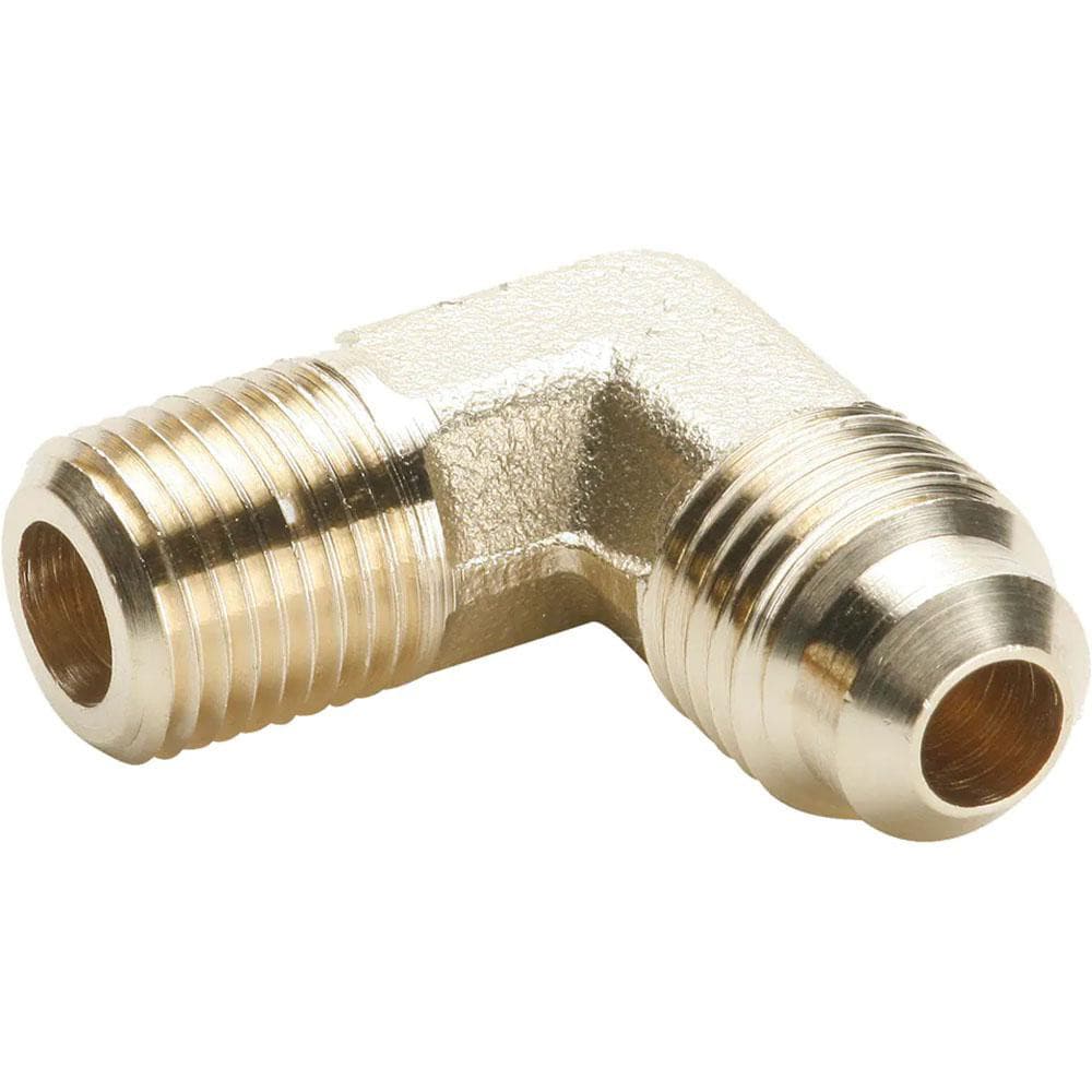 Brass Flared Tube Male Elbow: 5/16" Tube OD, 3/8-18 Thread, 45 ° Flared Angle