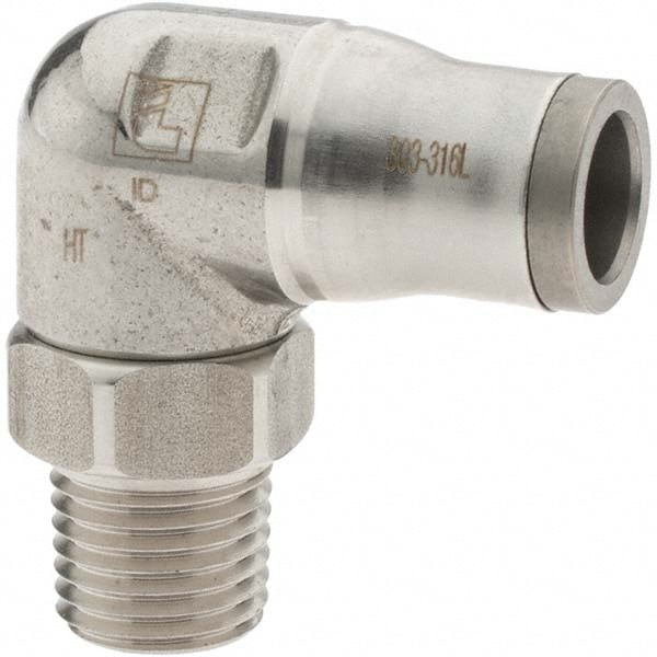 Push-To-Connect Tube to Male & Tube to Male NPT Tube Fitting: Male Elbow, 1/4" Thread, 3/8" OD