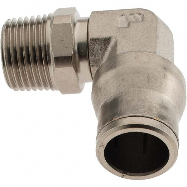 Push-To-Connect Tube to Male & Tube to Male NPT Tube Fitting: Male Elbow, 3/8" Thread, 1/2" OD