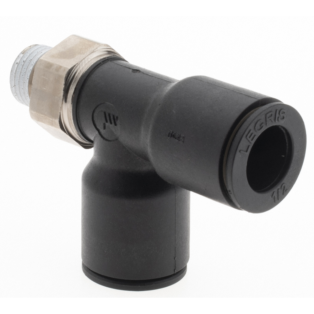 Push-To-Connect Tube Fitting: Male Run Tee, 1/4" Thread, 1/2" OD