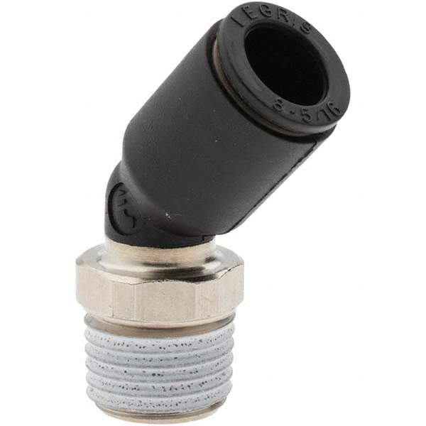 Push-To-Connect Tube Fitting: 45 ° Male Elbow, 1/4" Thread