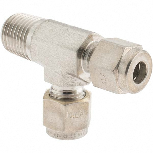 Compression Tube Male Run Tee: 1/4" Thread, Compression x MNPT x Compression