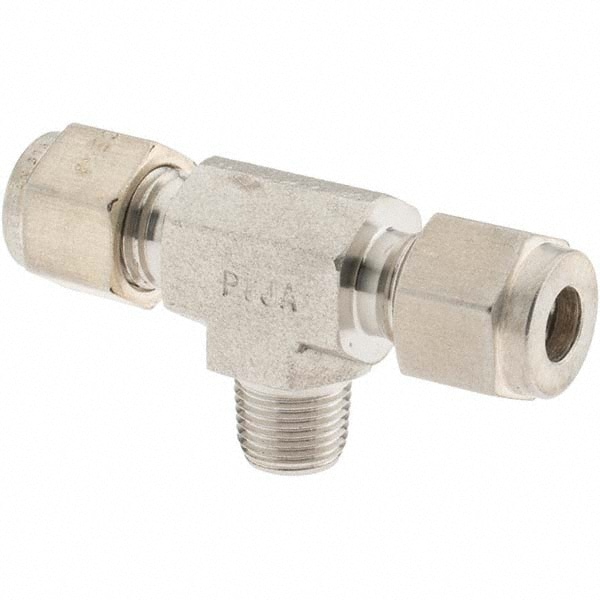 Compression Tube Branch Tee: 1/8" Thread, Compression x Compression x MNPT