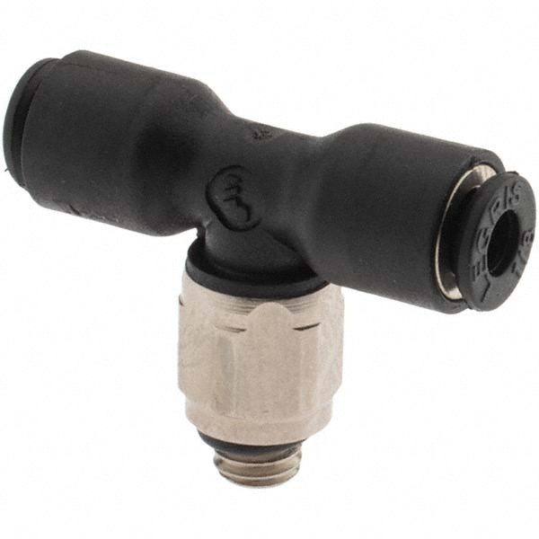 Push-To-Connect Tube Fitting: Male Branch Tee, #10-32 Thread, 1/8" OD