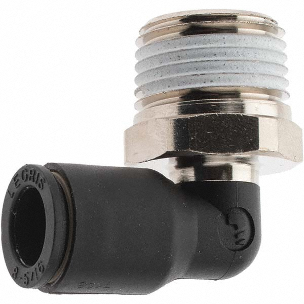 Push-To-Connect Tube to Male NPT Tube Fitting: Male Elbow, 3/8" Thread, 5/16" OD