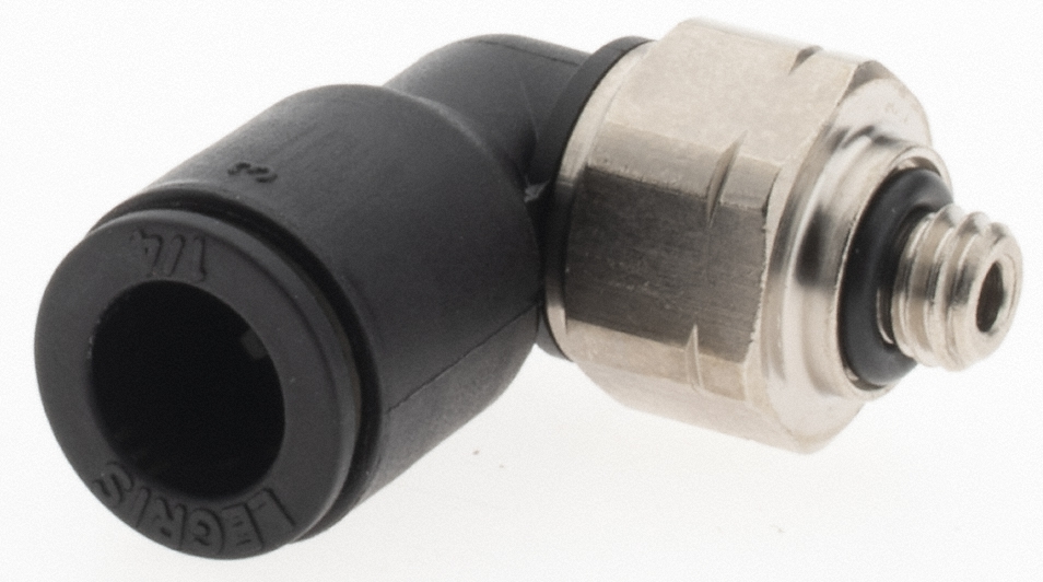 Push-To-Connect Tube Fitting: Male Elbow, #10-32 Thread, 1/4" OD