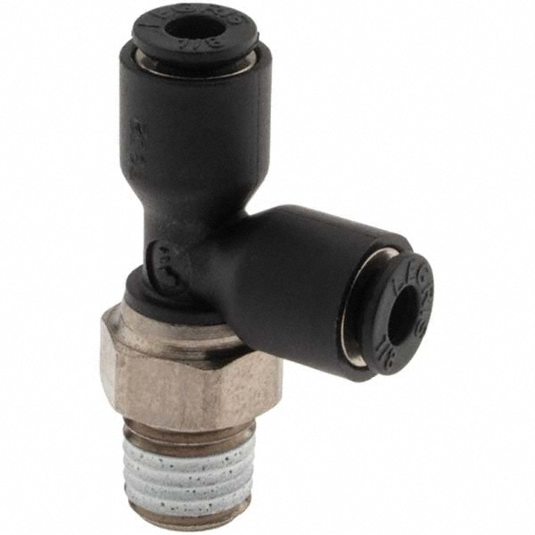 Push-To-Connect Tube Fitting: Male Run Tee, 1/16" Thread, 1/8" OD
