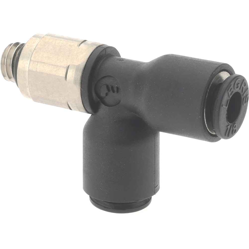 Push-To-Connect Tube Fitting: Male Run Tee, #10-32 Thread, 1/8" OD