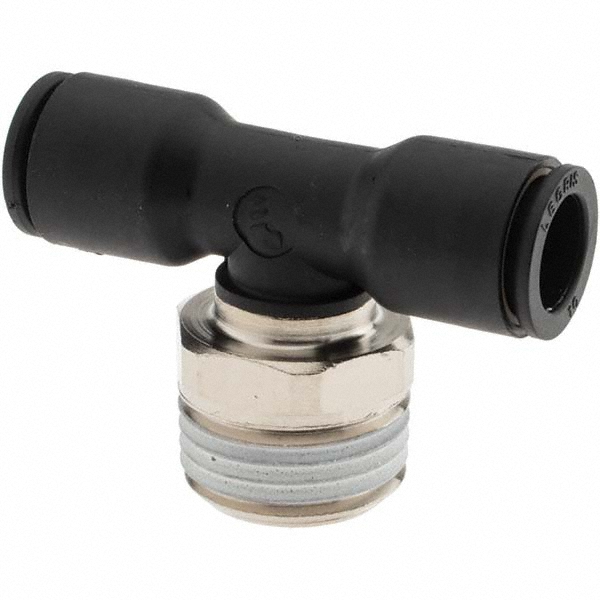 Push-To-Connect Tube to Male BSPT Tube Fitting: Male Branch Tee, 1/2" Thread