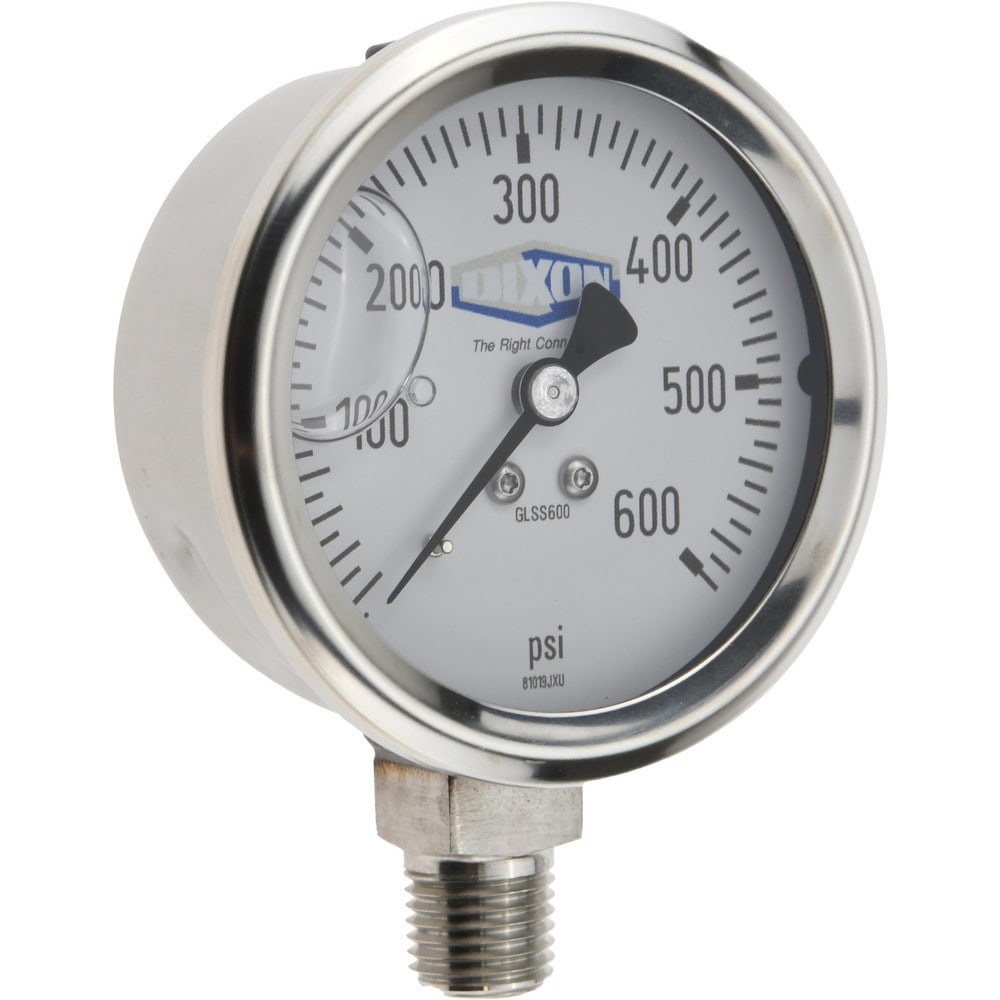 Pressure Gauge: 2-1/2" Dial, 1/4" Thread, NPT, Lower Mount