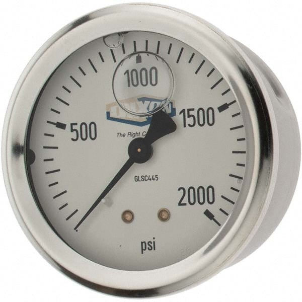 Pressure Gauge: 2-1/2" Dial, 1/4" Thread, NPT, Center Back Mount