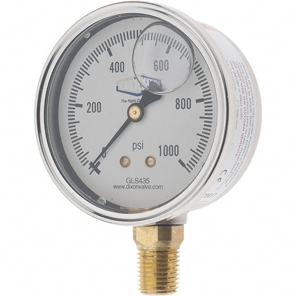 Pressure Gauge: 2-1/2" Dial, 1/4" Thread, NPT, Lower Mount