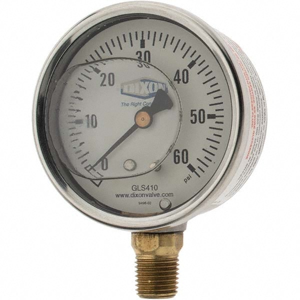 Pressure Gauge: 2-1/2" Dial, 1/4" Thread, NPT, Lower Mount