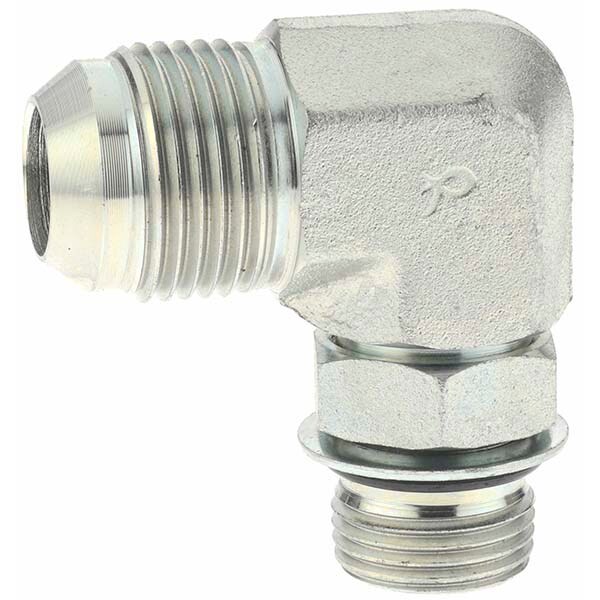 Steel Flared Tube 90 ° Elbow: 3/4" Tube OD, 1-1/16-12 x 7/8-14 Thread, 37 ° Flared Angle
