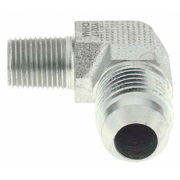 Steel Flared Tube 90 ° Elbow: 3/8" Tube OD, 9/16-18 x 1/8-27 Thread, 37 ° Flared Angle
