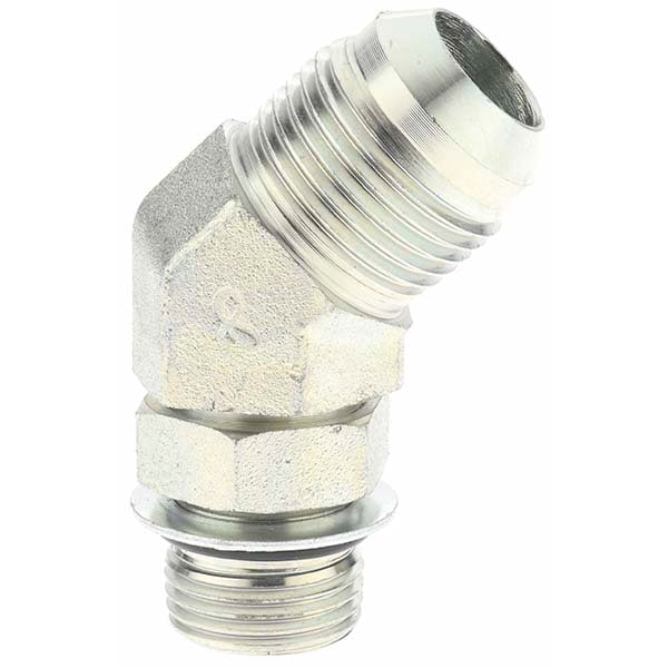Steel Flared Tube 45 ° Elbow: 3/4" Tube OD, 1-1/16-12 x 7/8-14 Thread, 37 ° Flared Angle