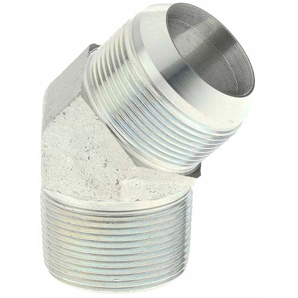 Steel Flared Tube 45 ° Elbow: 1-1/2" Tube OD, 1-7/8-12 x 1-1/2-11-1/2 Thread, 37 ° Flared Angle