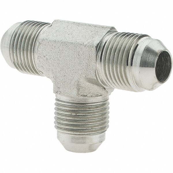 Steel Flared Tube Union: 1/2" Tube OD, 3/4-16 x 3/4-16 x 3/4-16 Thread, 37 ° Flared Angle