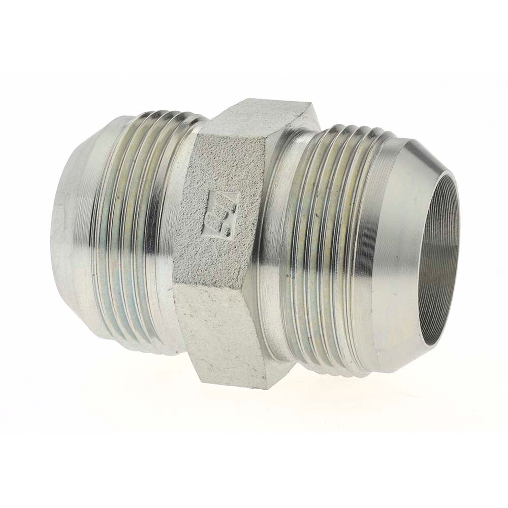 Steel Flared Tube Union: 1-1/4" Tube OD, 1-5/8-12 x 1-5/8-12 Thread, 37 ° Flared Angle
