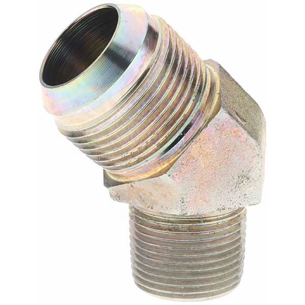 Steel Flared Tube 45 ° Elbow: 1" Tube OD, 1-5/16-12 x 3/4-14 Thread, 37 ° Flared Angle