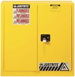 Justrite. 893010 Standard Cabinet: Manual Closing, 3 Shelves, Yellow 