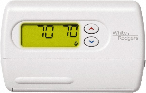 45 to 90&deg;F, 1 Heat, 1 Cool, Digital Nonprogrammable Heat Pump Thermostat - 0 to 30 Volts, Horizontal Mount, Push Button Switch