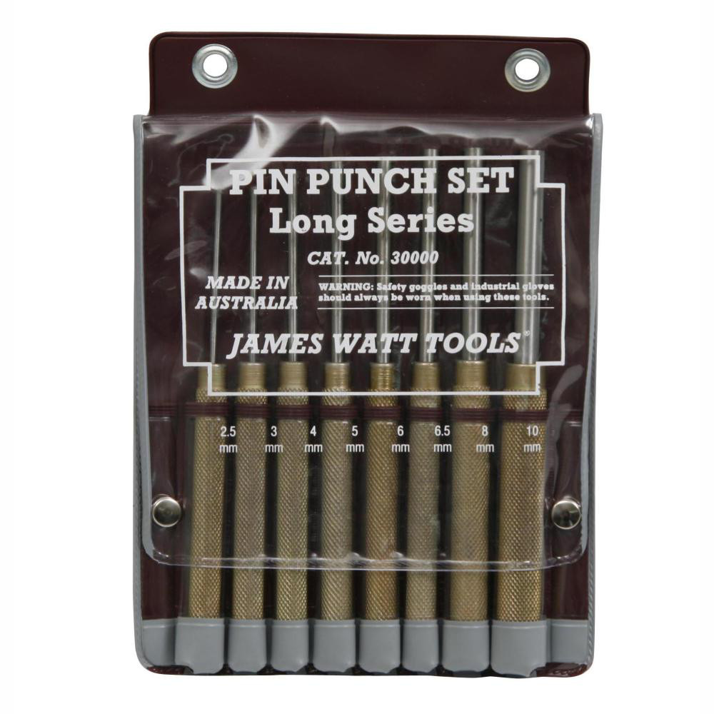 Pin Punch Set: 8 Pc - Steel, Round Shank