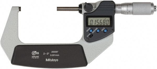 Mitutoyo 293-346-30CAL Electronic Outside Micrometer: 3", Solid Carbide Measuring Face, IP65 Image