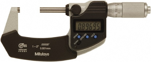 Mitutoyo 293-345-30CAL Electronic Outside Micrometer: 2", Solid Carbide Measuring Face, IP65 Image