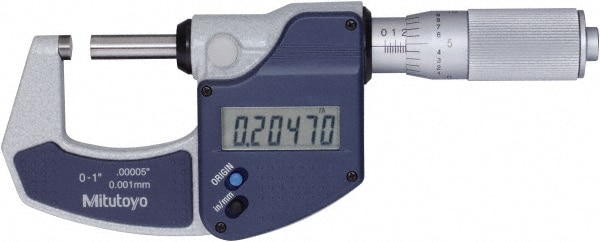 Mitutoyo 293-832-30CAL Electronic Outside Micrometer: 1", Solid Carbide Measuring Face Image