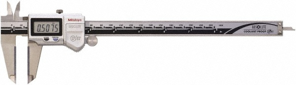 Mitutoyo 0 to 200mm Range, 0.01mm Resolution, IP67 Electronic Caliper - 0.001" Accuracy, SPC Output, NIST Traceability Certificate