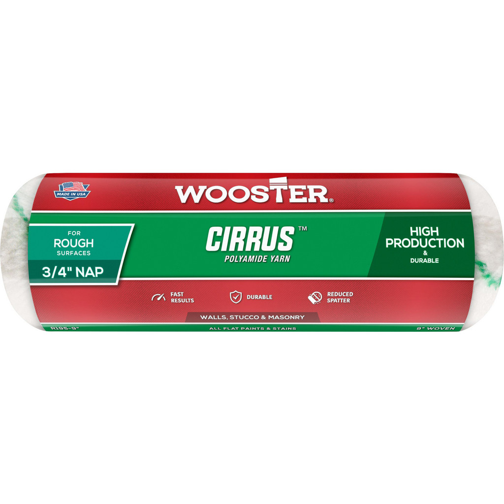Wooster Brush Paint Roller Cover: 3/4" Nap, 9" Wide - Rough Texture, Polyamid | 12-Pack | Part #R195-9