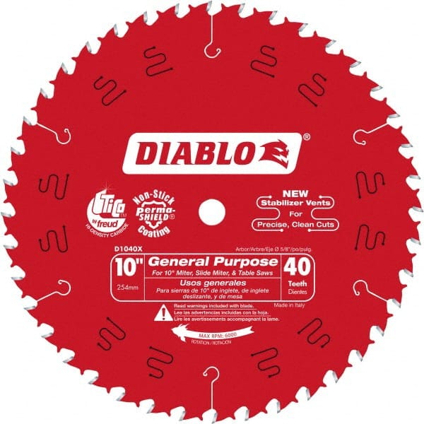 DIABLO D1040X Wet & Dry Cut Saw Blade: 10" Dia, 5/8" Arbor Hole, 0.098" Kerf Width, 40 Teeth 