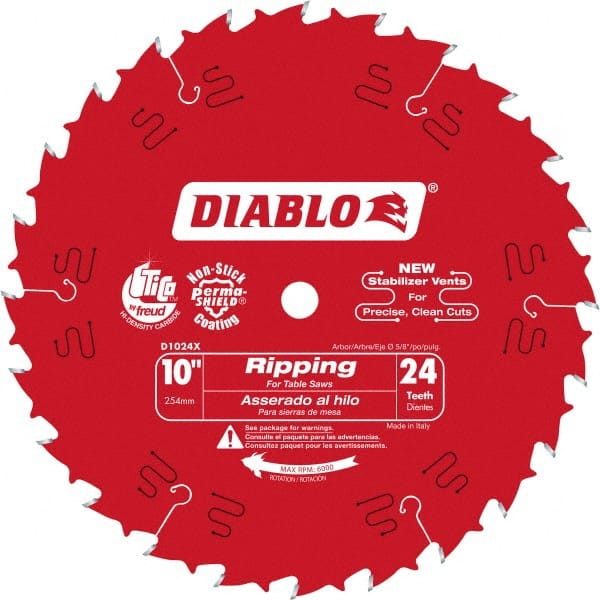 DIABLO D1024X Wet & Dry Cut Saw Blade: 10" Dia, 5/8" Arbor Hole, 0.098" Kerf Width, 24 Teeth 