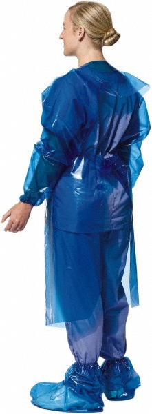 Chemical Resistant Coat Apron: Chemical-Resistant, Large, 4 mil Thick, Blue, Chemical Handling - Polyolefin, OSHA 29