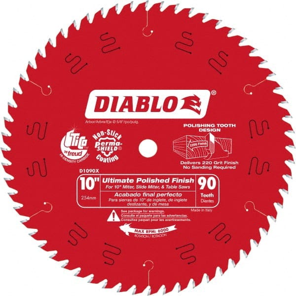 DIABLO D1090X Wet & Dry Cut Saw Blade: 10" Dia, 5/8" Arbor Hole, 0.087" Kerf Width, 90 Teeth 