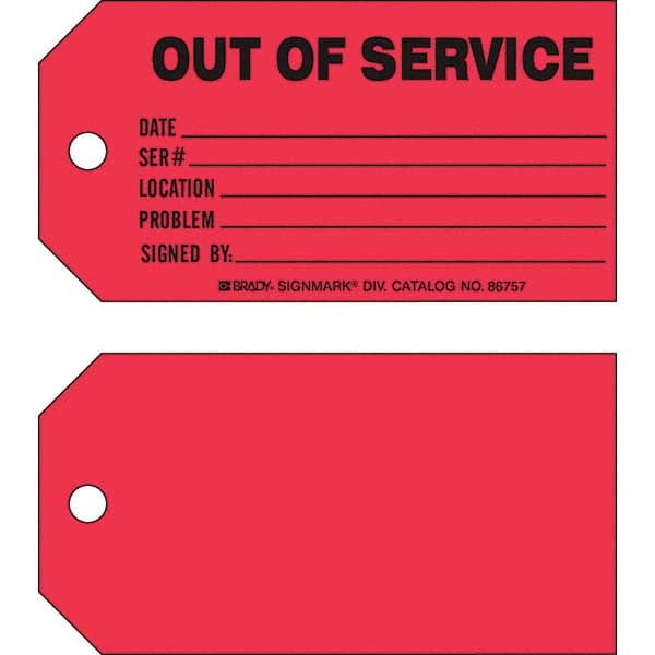Safety Tag: Rectangle, 3" High, Paper, "OUT OF SERVICE"