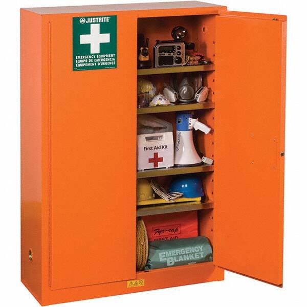 Empty First Aid Cabinets & Cases; Type: Emergency Preparedness Storage Cabinet ; Product Type: Emergency Preparedness Storage Cabinet ; Height (Inch): 65 ; Width (Inch): 43 ; Depth (Inch): 18 ; Number of Shelves: 4