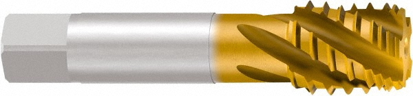 3/4-14 NPT, 15° Helix, 5 Flutes, Modified Bottoming Chamfer, TiN Finish, Cobalt, Spiral Flute Pipe Tap